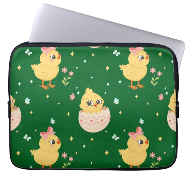 Cute Easter Chick with Pink Bow Seamless Pattern  Laptop Sleeve (Front)