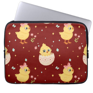 Cute Easter Chick with Pink Bow Seamless Pattern Laptop Sleeve