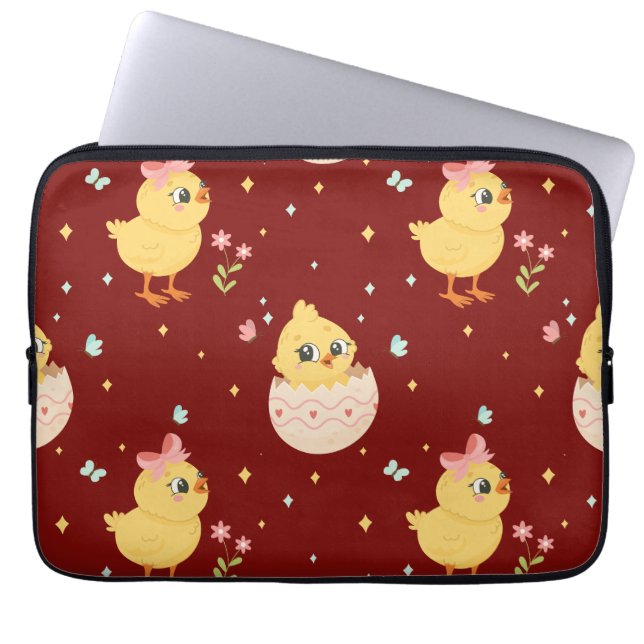 Cute Easter Chick with Pink Bow Seamless Pattern  Laptop Sleeve (Front)