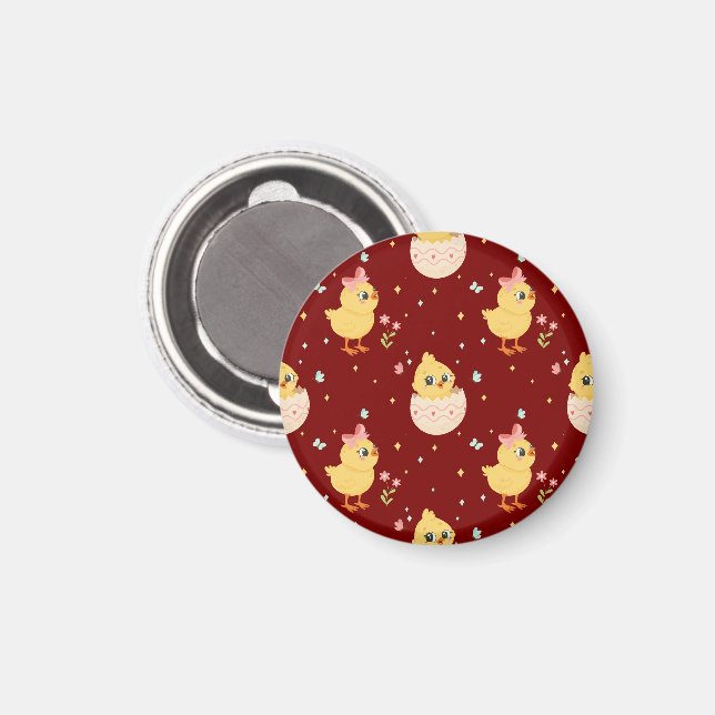 Cute Easter Chick with Pink Bow Seamless Pattern  Magnet (Front/Back)