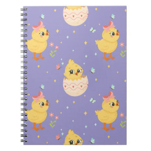 Cute Easter Chick with Pink Bow Seamless Pattern Notebook