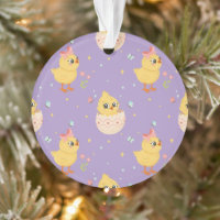Cute Easter Chick with Pink Bow Seamless Pattern