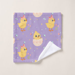 Cute Easter Chick with Pink Bow Seamless Pattern  Wash Cloth