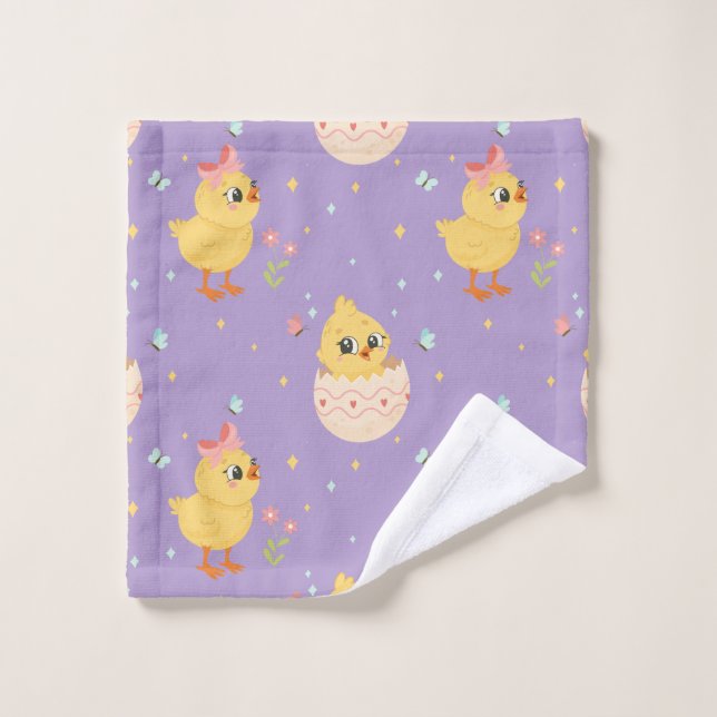 Cute Easter Chick with Pink Bow Seamless Pattern  Wash Cloth (Wash Cloth)