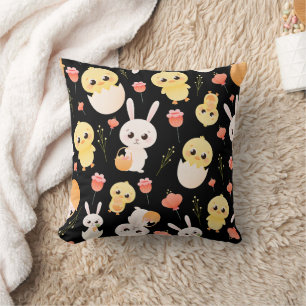 Cute Easter Chicks & Bunnies Seamless Pattern Cushion