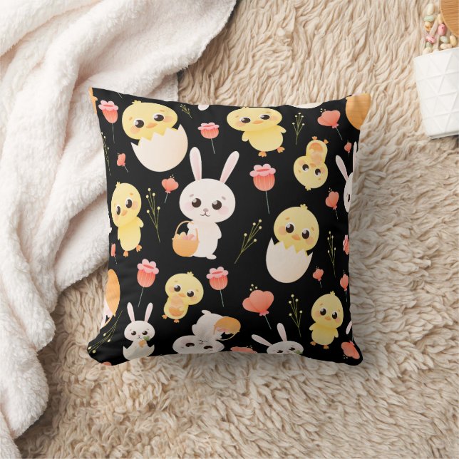 Cute Easter Chicks & Bunnies Seamless Pattern  Cushion (Blanket)