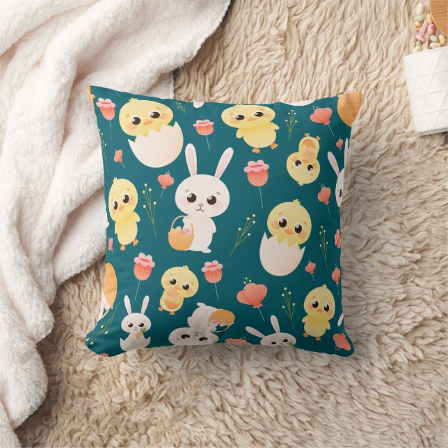 Cute Easter Chicks & Bunnies Seamless Pattern  Cushion (Blanket)