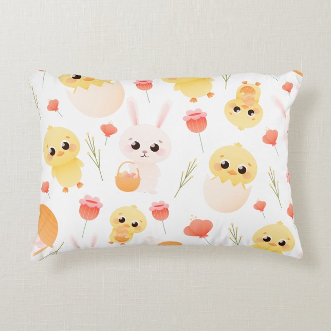 Cute Easter Chicks & Bunnies Seamless Pattern  Decorative Cushion (Front)