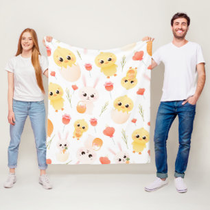 Cute Easter Chicks & Bunnies Seamless Pattern  Fleece Blanket