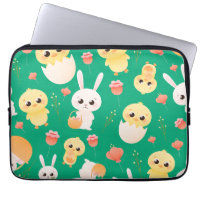 Cute Easter Chicks & Bunnies Seamless Pattern 