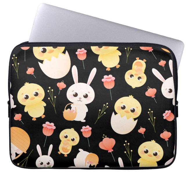 Cute Easter Chicks & Bunnies Seamless Pattern  Laptop Sleeve (Front)