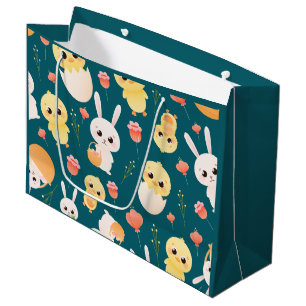 Cute Easter Chicks & Bunnies Seamless Pattern  Large Gift Bag
