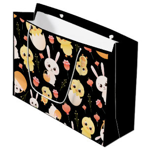 Cute Easter Chicks & Bunnies Seamless Pattern Large Gift Bag