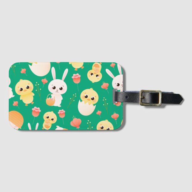 Cute Easter Chicks & Bunnies Seamless Pattern  Luggage Tag (Front Horizontal)