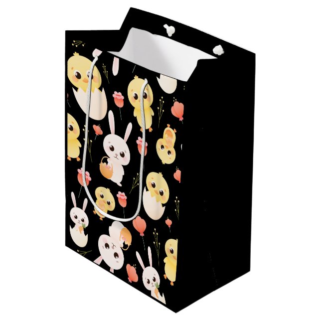 Cute Easter Chicks & Bunnies Seamless Pattern  Medium Gift Bag (Front Angled)