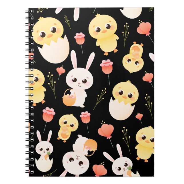 Cute Easter Chicks & Bunnies Seamless Pattern  Notebook (Front)