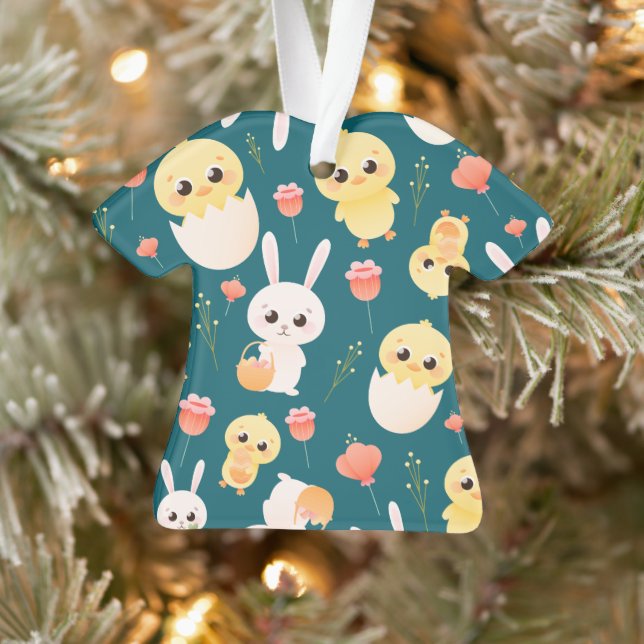 Cute Easter Chicks & Bunnies Seamless Pattern  Ornament (Tree)