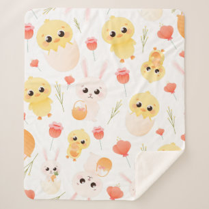 Cute Easter Chicks & Bunnies Seamless Pattern  Sherpa Blanket