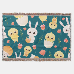 Cute Easter Chicks & Bunnies Seamless Pattern  Throw Blanket