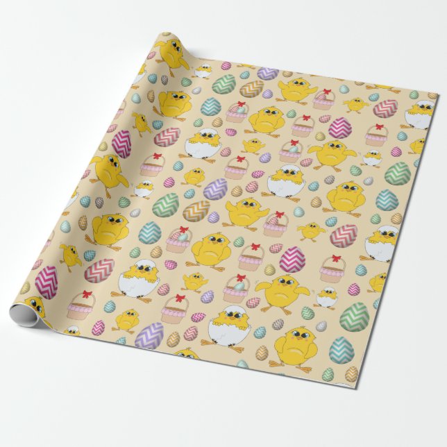Cute Easter Chicks Pattern Wrapping Paper (Unrolled)