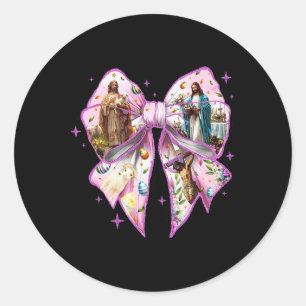 Cute Easter Coquette Bow He Is Risen Matthew 286 W Classic Round Sticker