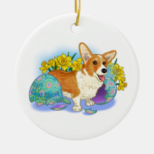Cute Easter Corgi Ceramic Tree Decoration