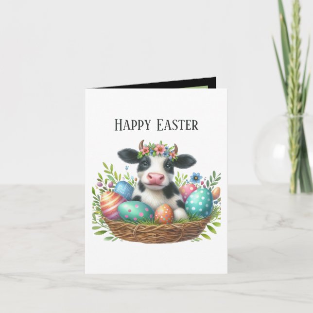 Cute Easter cow add message Holiday Card (Front)