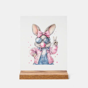 Cute Easter Day Bunny Blowing Bubble Rabbit Women  Acrylic Sign