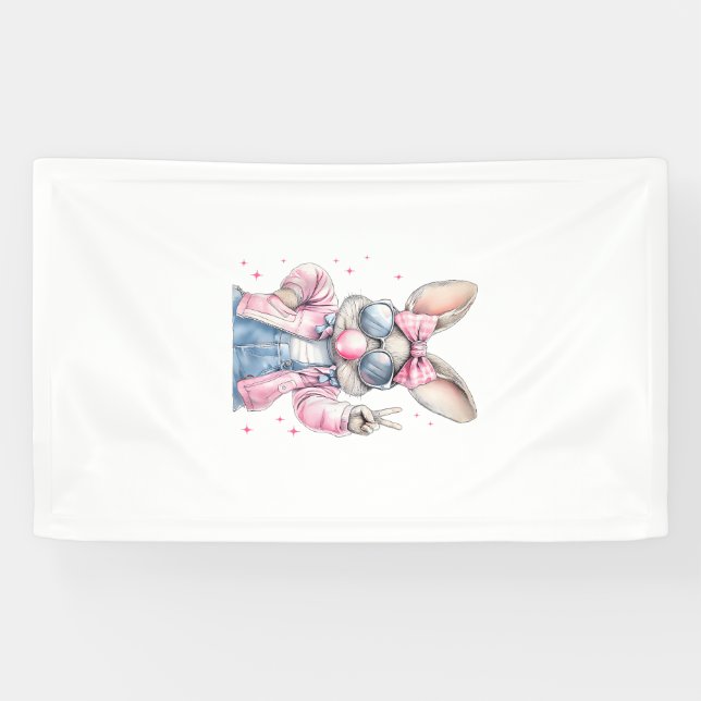 Cute Easter Day Bunny Blowing Bubble Rabbit Women  Banner (Horizontal)