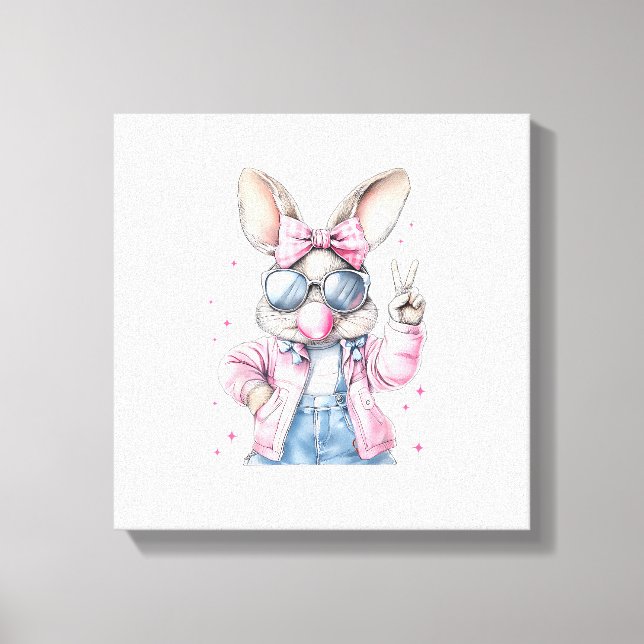 Cute Easter Day Bunny Blowing Bubble Rabbit Women  Canvas Print (Front)