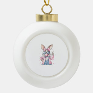 Cute Easter Day Bunny Blowing Bubble Rabbit Women  Ceramic Ball Christmas Ornament