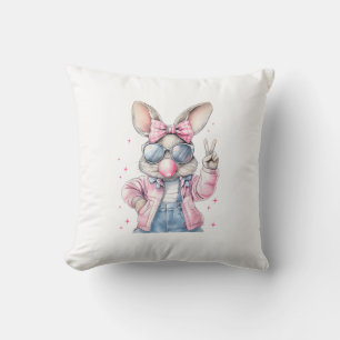 Cute Easter Day Bunny Blowing Bubble Rabbit Women  Cushion