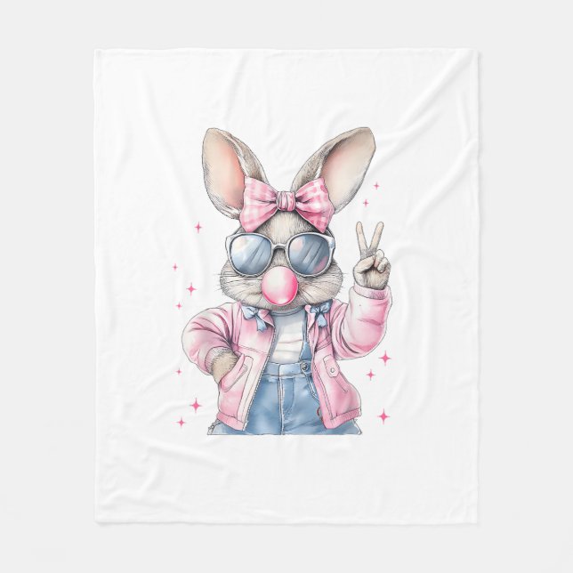 Cute Easter Day Bunny Blowing Bubble Rabbit Women  Fleece Blanket (Front)