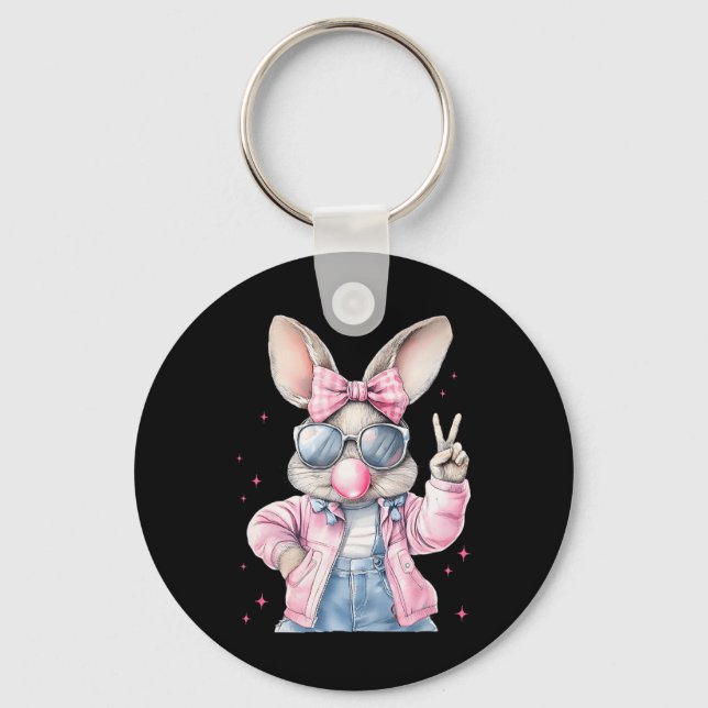 Cute Easter Day Bunny Blowing Bubble Rabbit Women  Key Ring (Front)