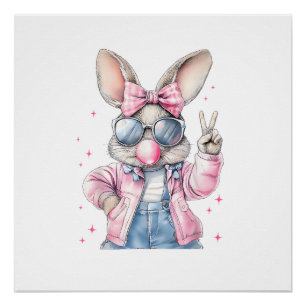 Cute Easter Day Bunny Blowing Bubble Rabbit Women  Poster