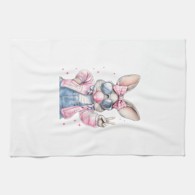 Cute Easter Day Bunny Blowing Bubble Rabbit Women  Tea Towel (Horizontal)
