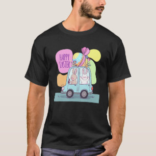 Cute Easter Day Bunny Eggs Car Happy Easter Mens W T-Shirt