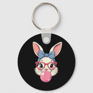 Cute Easter Day Bunny Face With Bandanna Heart Gle Key Ring