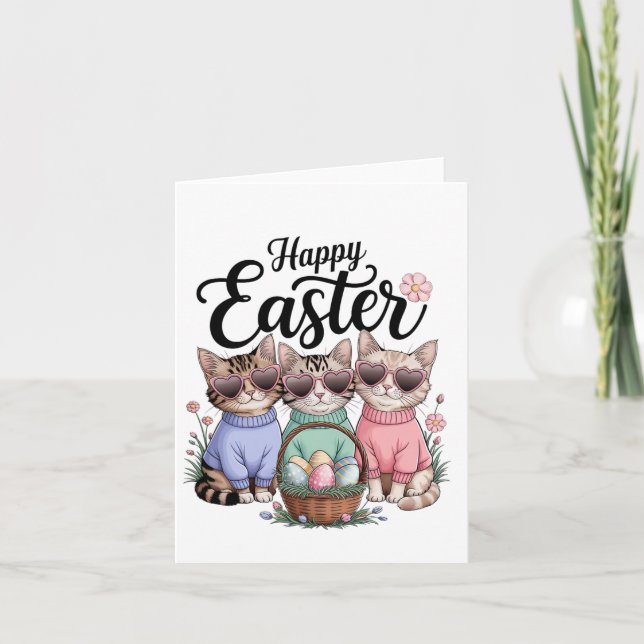 Cute Easter Day Cat Bunny Ears Eggs Graphic Men Wo Card (Front)