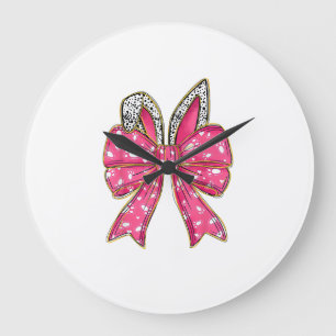 Cute Easter Day Coquette Bow Bunny Rabbit Womens G Large Clock
