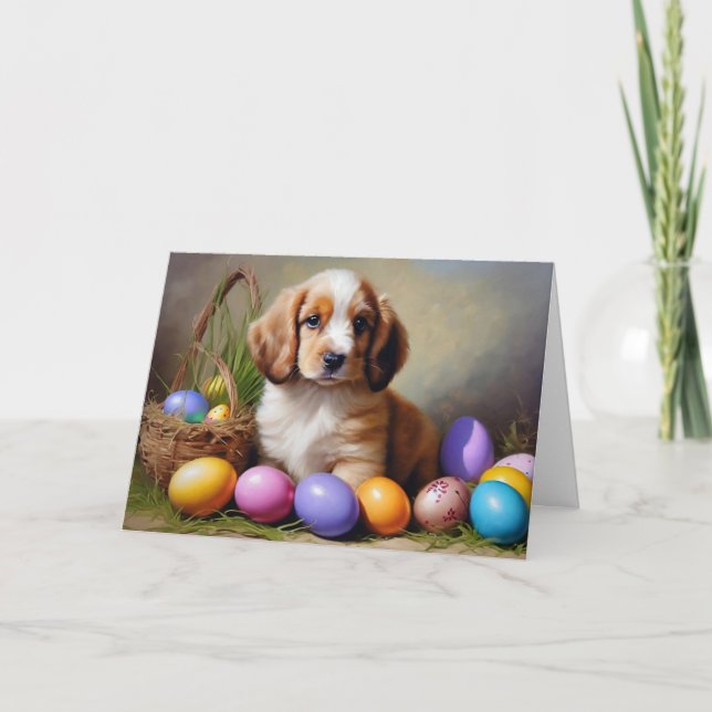 Cute Easter dog Folded Holiday Card (Front)
