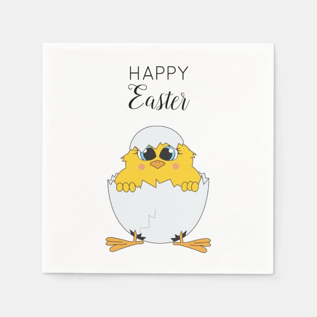 Cute Easter Egg & Chick Happy Easter Napkin (Front)