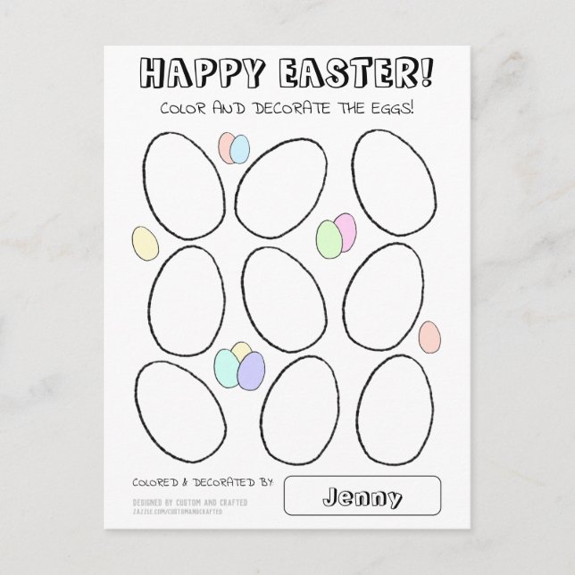 Cute Easter Egg Colouring Greeting Card for Kids (Front)