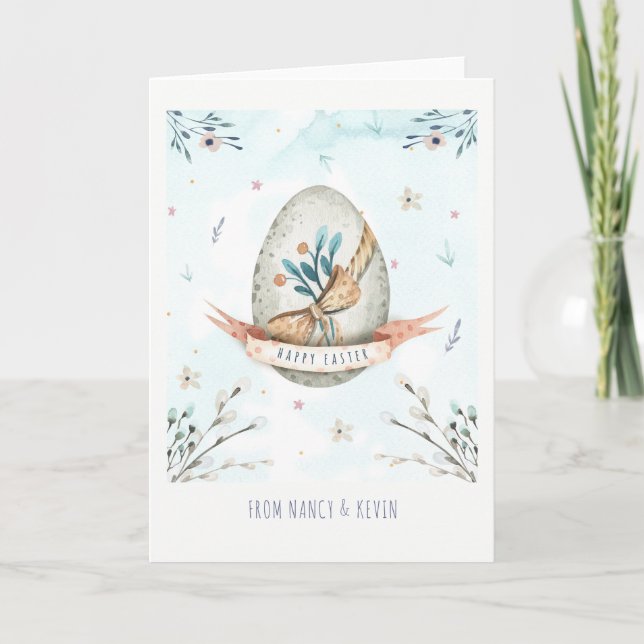 Cute Easter egg Happy EasterCard Holiday Card (Front)