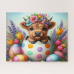 Cute Easter Egg Highland Cow Jigsaw Puzzle<br><div class="desc">Cute Easter Egg Highland Cow
Art/illustration
colorful
customizable</div>