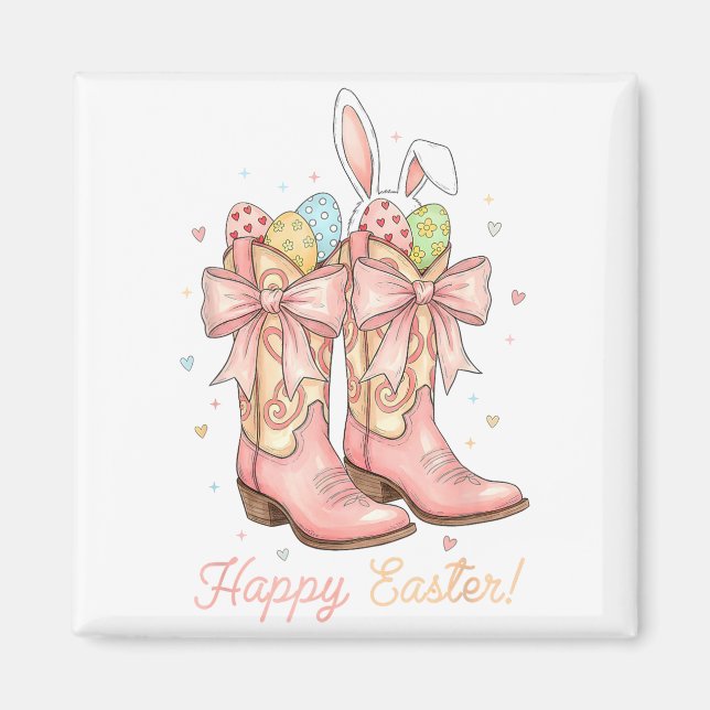 Cute Easter Egg Howdy Western Cowboy Boots Bunny C Magnet (Front)