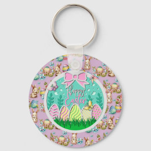 Cute Easter Egg Hunt and Colorful Butterflies Key Ring
