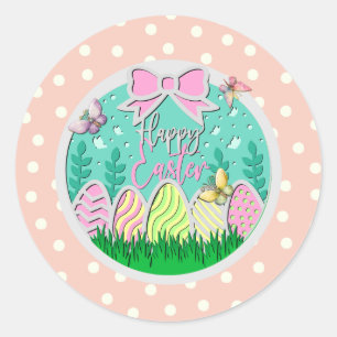 Cute Easter Egg Hunt and Colourful Butterflies Classic Round Sticker
