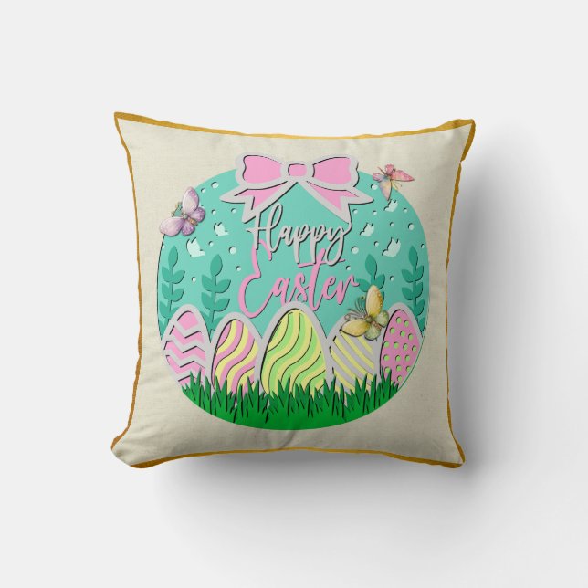Cute Easter Egg Hunt and Colourful Butterflies Cushion (Front)