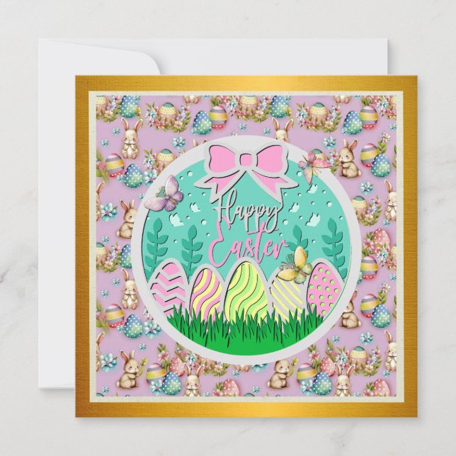Cute Easter Egg Hunt and Colourful Butterflies Invitation (Front)
